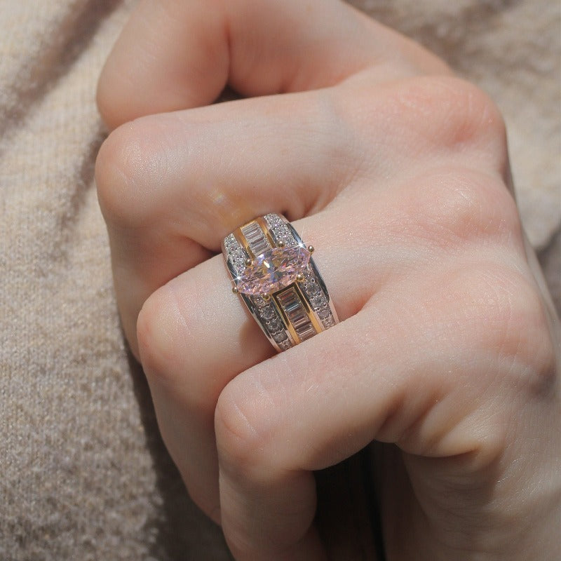 Three Row Marquise Cut Gold Accent Two Tone  Engagement Ring Shineofdiamond
