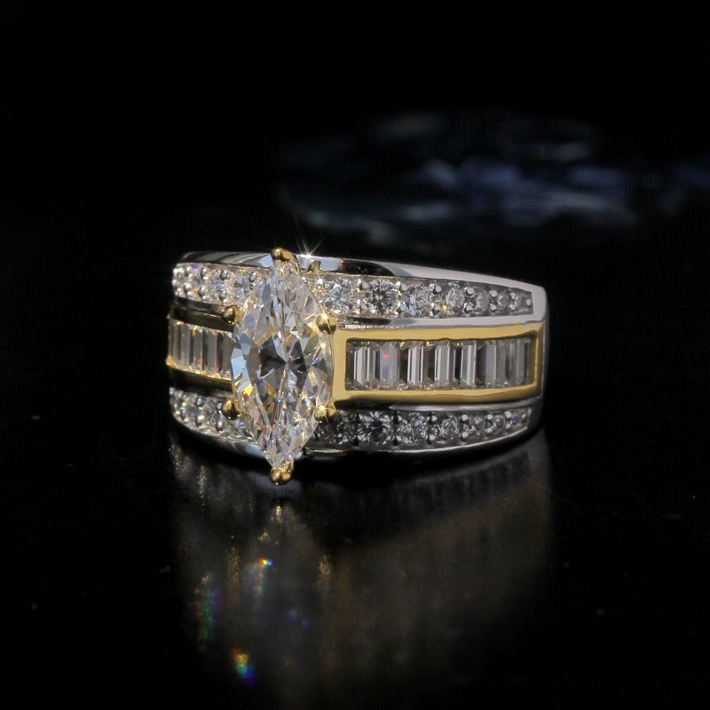 Three Row Marquise Cut Gold Accent Two Tone  Engagement Ring Shineofdiamond