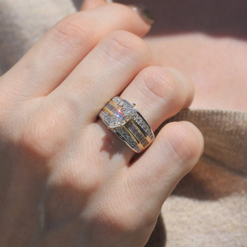 Three Row Marquise Cut Gold Accent Two Tone  Engagement Ring Shineofdiamond
