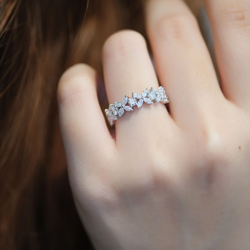 Dainty Flower Design Sterling Silver Wedding Band Shineofdiamond