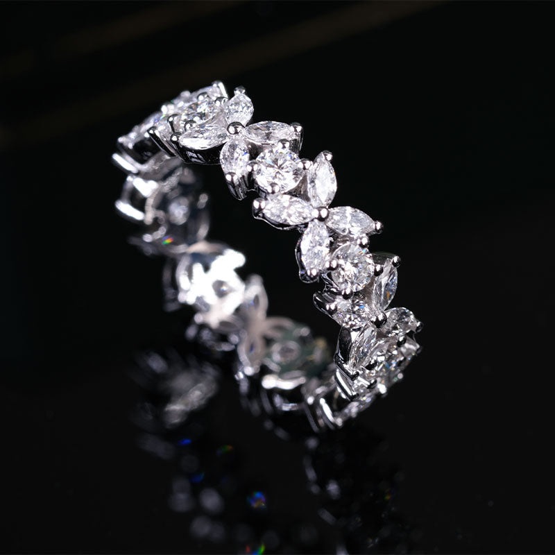 Dainty Flower Design Sterling Silver Wedding Band Shineofdiamond