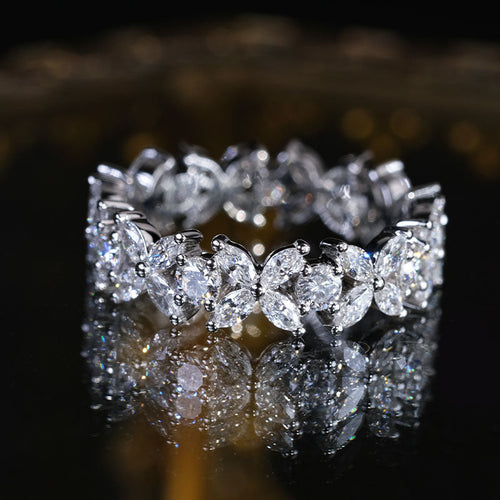 Dainty Flower Design Sterling Silver Wedding Band Shineofdiamond