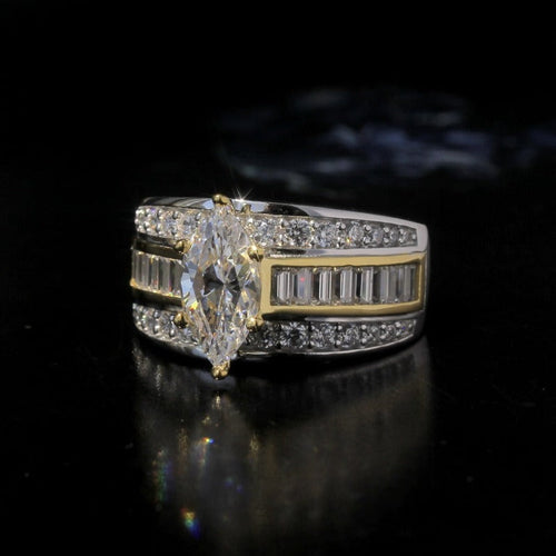 Three Row Marquise Cut Gold Accent Two Tone  Engagement Ring Shineofdiamond