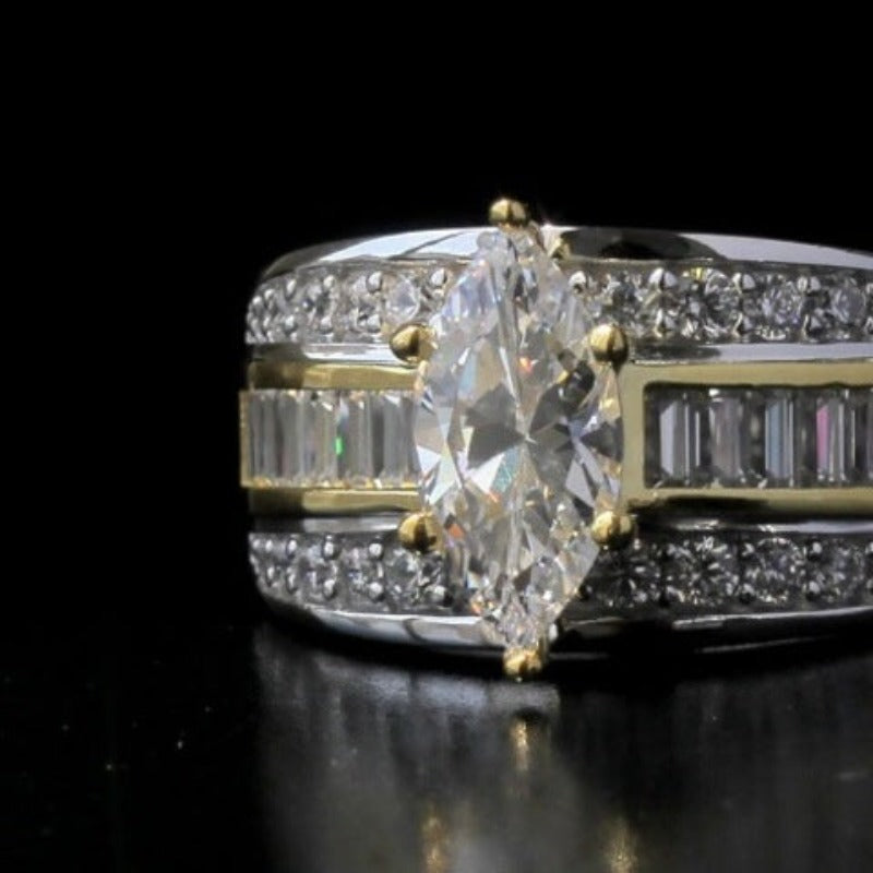 Three Row Marquise Cut Gold Accent Two Tone  Engagement Ring Shineofdiamond