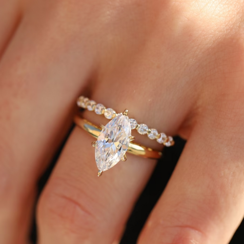 Marquise Cut Solitaire Engagement Ring & Half Eternity Band in Sterling Shineofdiamond