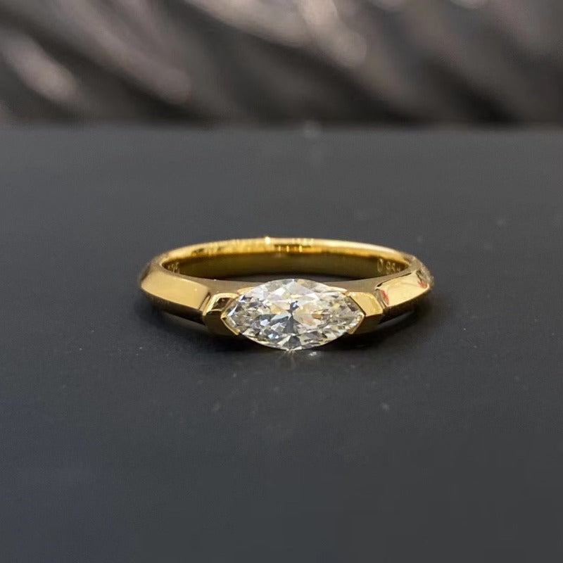 Classic East West Marquise Cut Golden Tone Engagement Ring Shineofdiamond