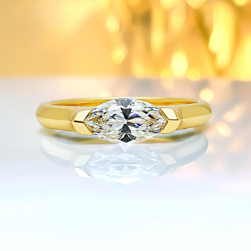Classic East West Marquise Cut Golden Tone Engagement Ring Shineofdiamond