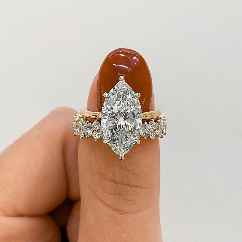2pcs Marquise Cut Engagement Ring Set in Sterling Silver Shineofdiamond