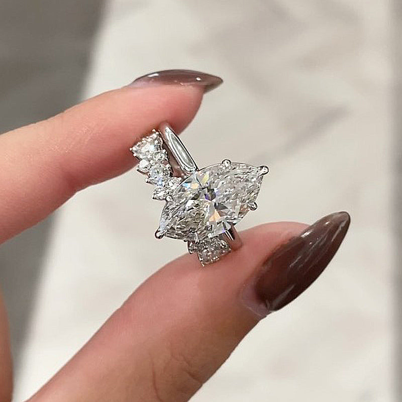 2pcs Marquise Cut Engagement Ring Set in Sterling Silver Shineofdiamond