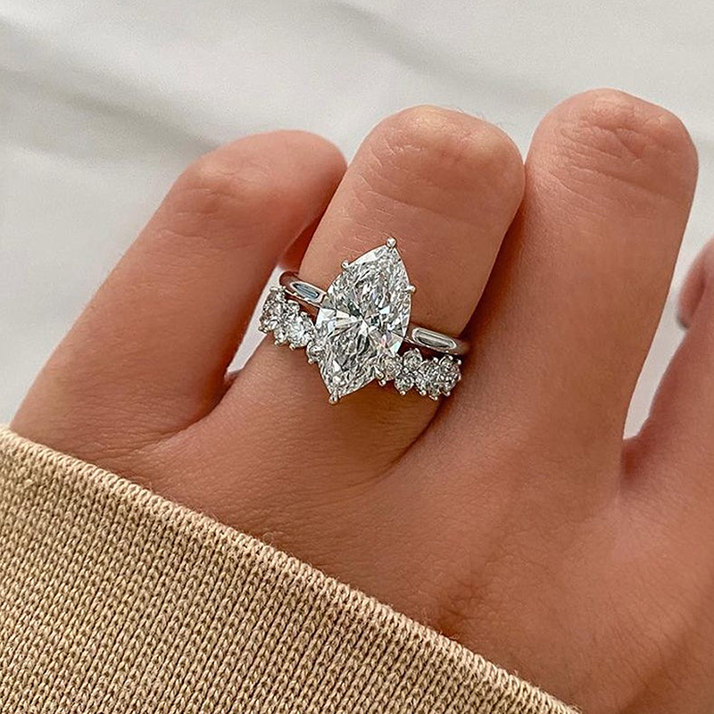 2pcs Marquise Cut Engagement Ring Set in Sterling Silver Shineofdiamond