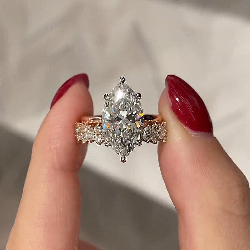 2pcs Marquise Cut Engagement Ring Set in Sterling Silver Shineofdiamond