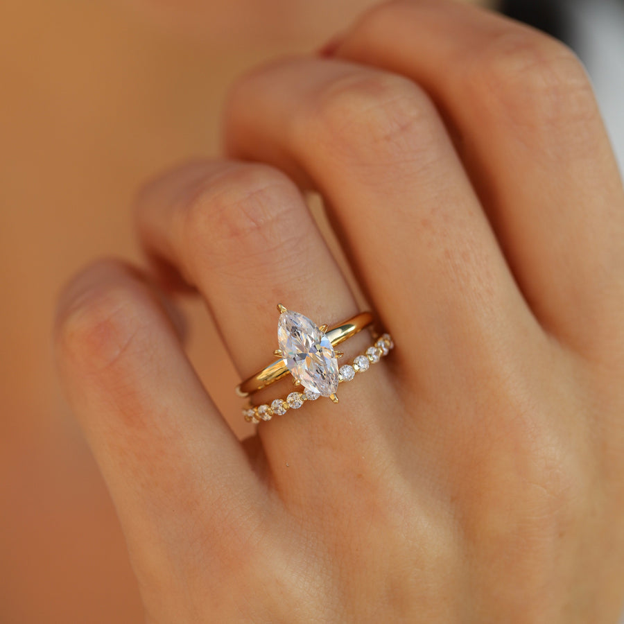 Marquise Cut Solitaire Engagement Ring & Half Eternity Band in Sterling Shineofdiamond