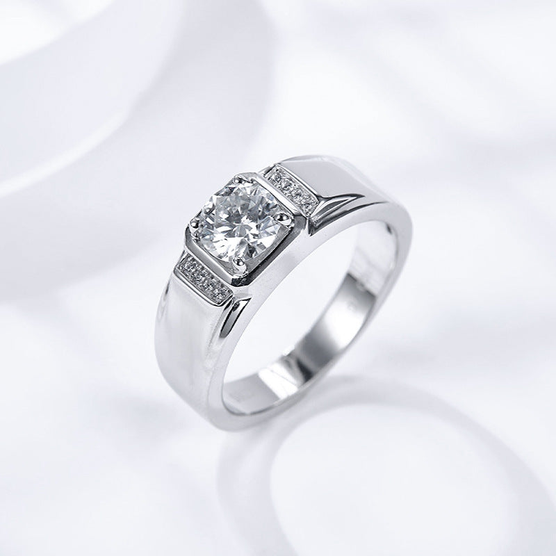 1CT Moissanite Round Cut Engagement Ring For Men in Sterling Silver Shineofidamond
