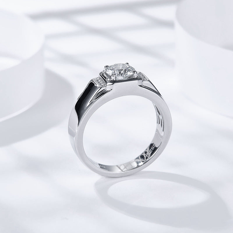 1CT Moissanite Round Cut Engagement Ring For Men in Sterling Silver Shineofidamond