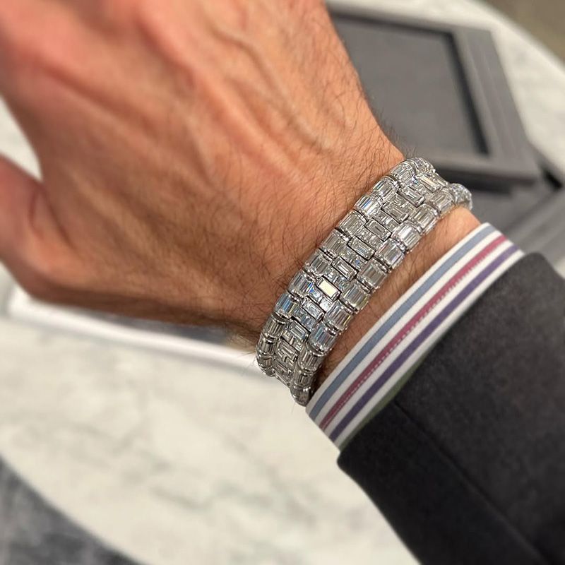 Men’s Triple Row Lux Design Baguette-Cut Iced Out Tennis Bracelet hot