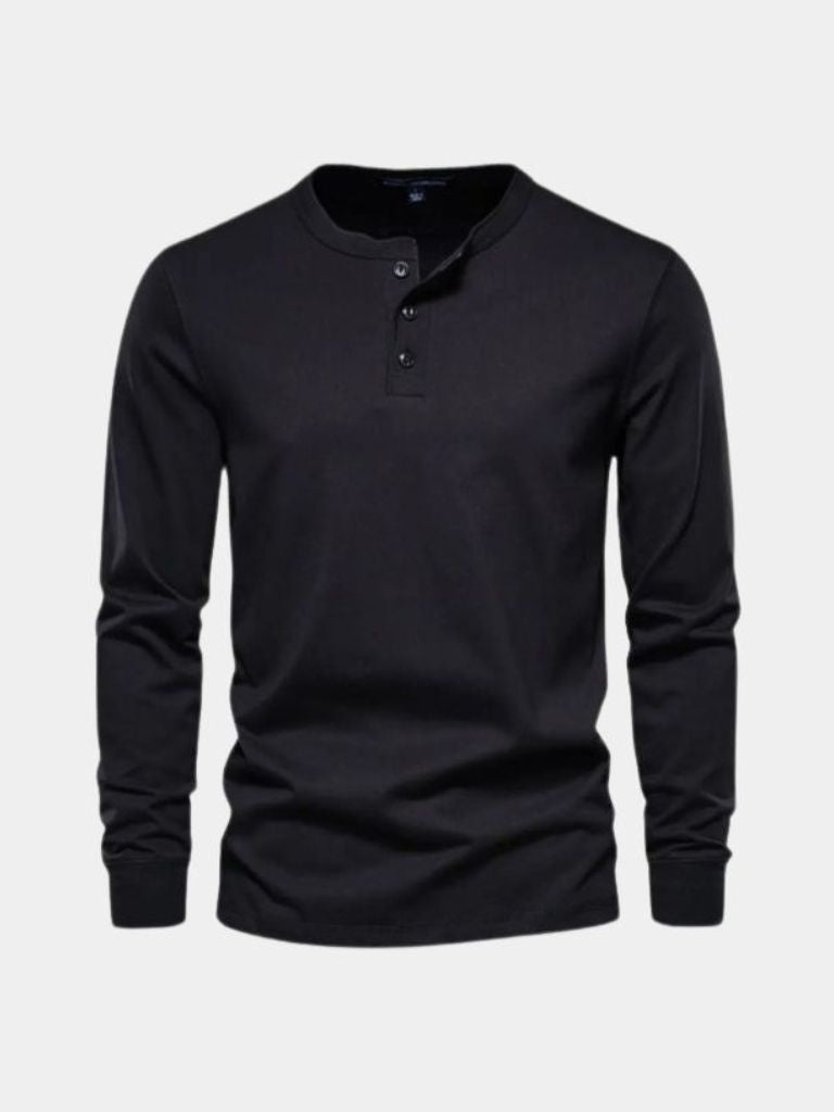 Minimalist Henley Neck Long Sleeve T-Shirt - CAAYWORLD CAAYWORLD