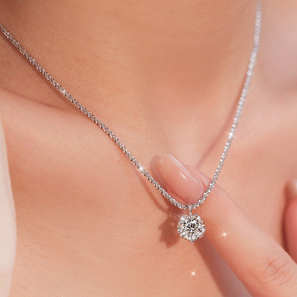 Round Cut Moissanite Pendant Necklace in Sterling Silver Shineofidamond