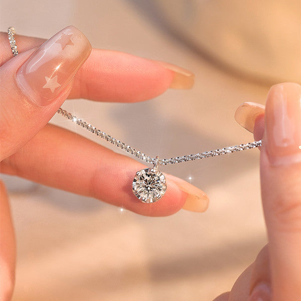 Round Cut Moissanite Pendant Necklace in Sterling Silver Shineofidamond