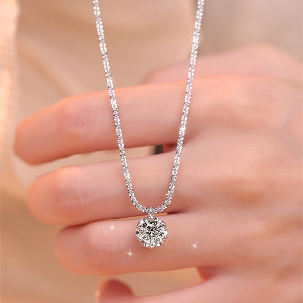 Round Cut Moissanite Pendant Necklace in Sterling Silver Shineofidamond
