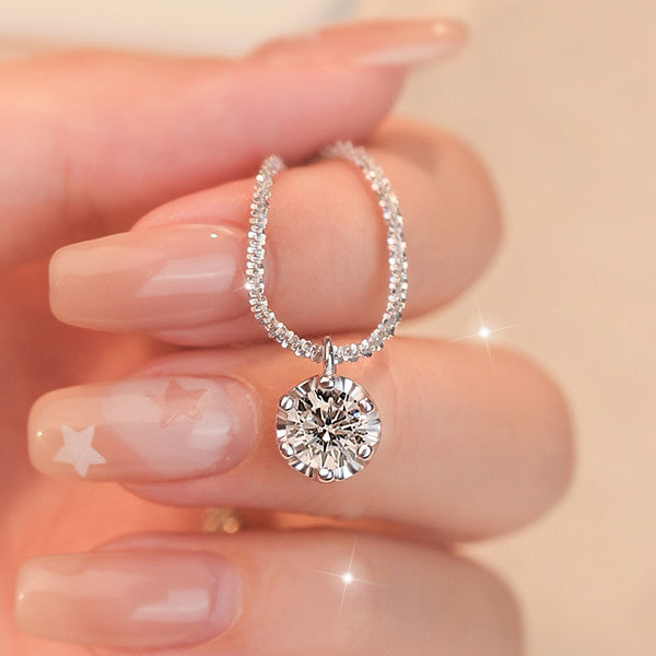 Round Cut Moissanite Pendant Necklace in Sterling Silver Shineofidamond