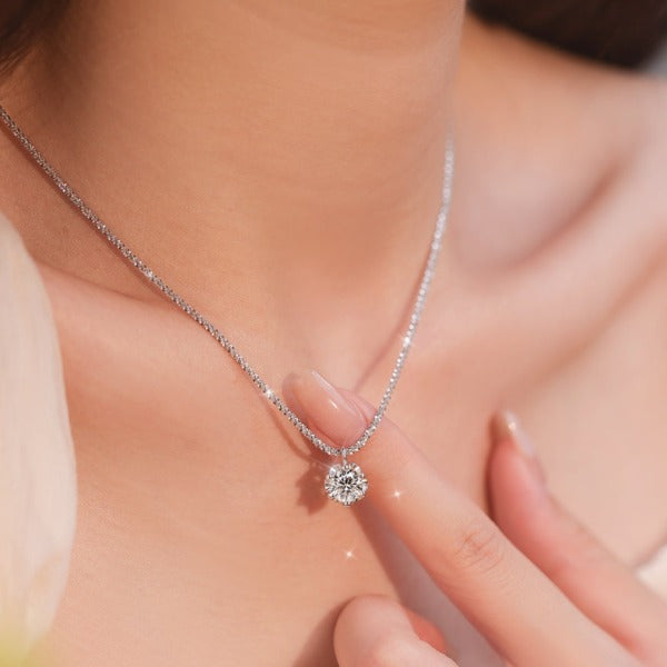 Round Cut Moissanite Pendant Necklace in Sterling Silver Shineofidamond