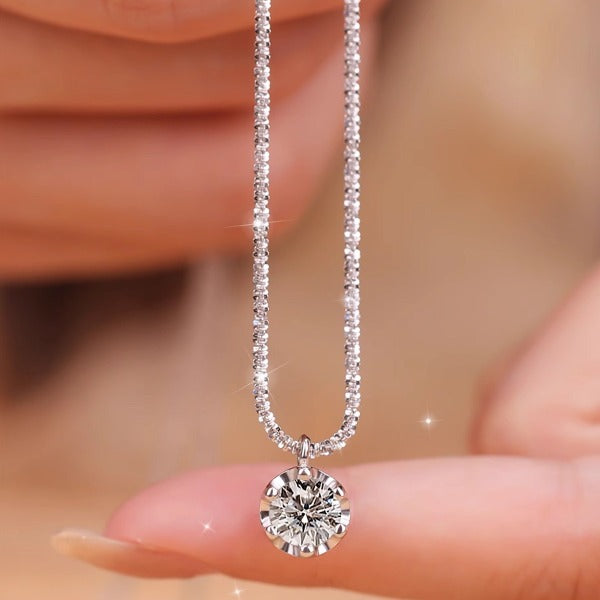 Round Cut Moissanite Pendant Necklace in Sterling Silver Shineofidamond