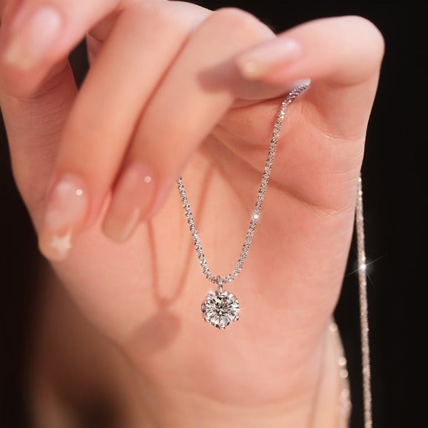 Round Cut Moissanite Pendant Necklace in Sterling Silver Shineofidamond