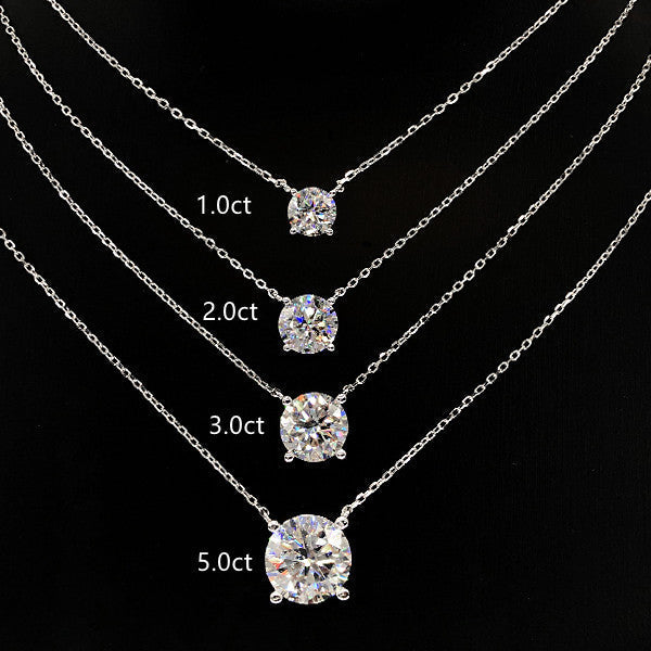 Moissanite Classic 4 Prong Round Cut Sterling Silver Pendant Necklace Shineofidamond