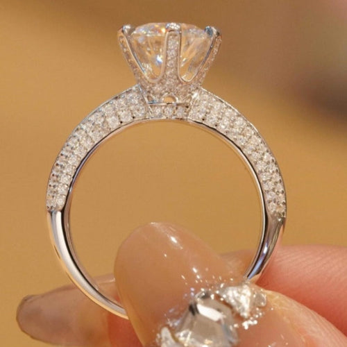 Gorgeous 6 Prong Pave Set Round Cut Moissanite Engagement Ring shineofdiamond