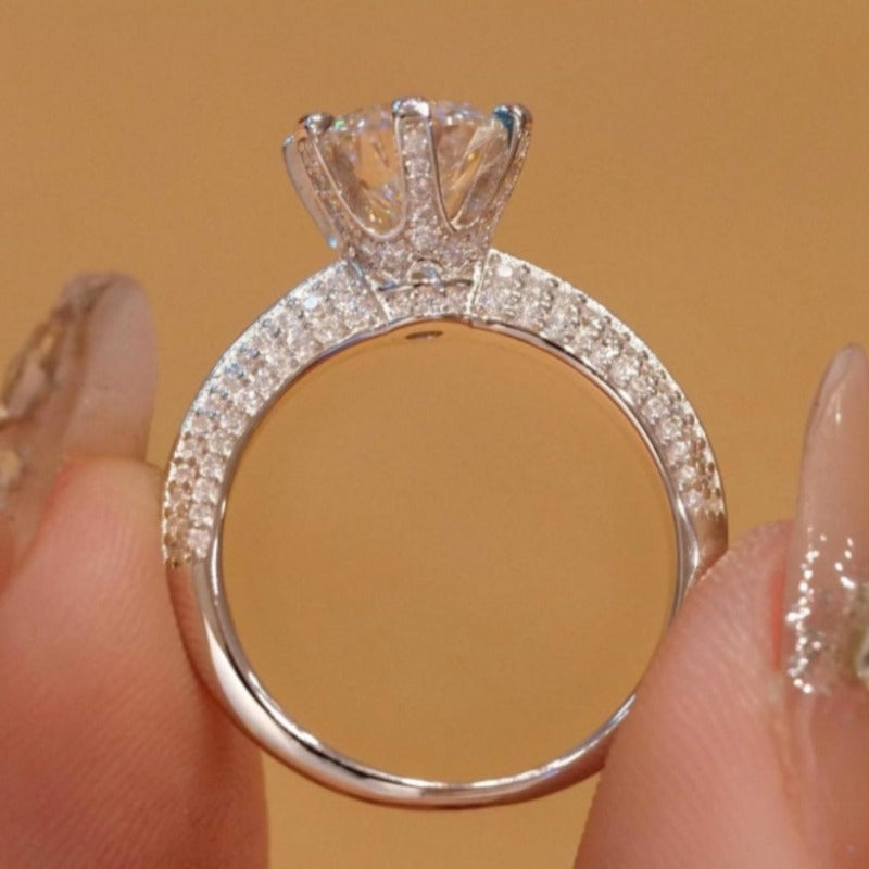 Gorgeous 6 Prong Pave Set Round Cut Moissanite Engagement Ring shineofdiamond