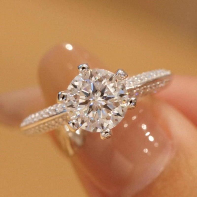 Gorgeous 6 Prong Pave Set Round Cut Moissanite Engagement Ring shineofdiamond