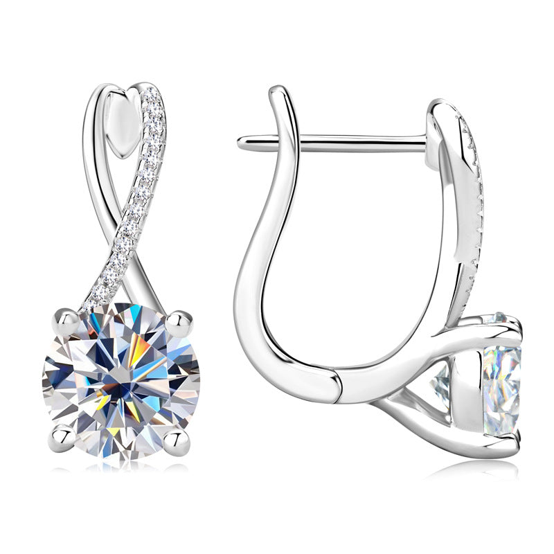 Moissanite Round Cut Earrings In Sterling Silver Shineofdiamond
