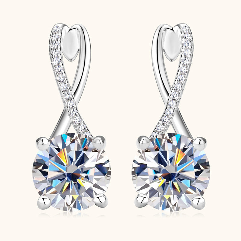 Moissanite Round Cut Earrings In Sterling Silver Shineofdiamond