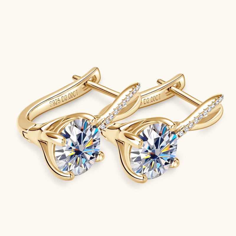Moissanite Round Cut Earrings In Sterling Silver Shineofdiamond