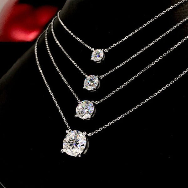 Moissanite Classic 4 Prong Round Cut Sterling Silver Pendant Necklace Shineofidamond