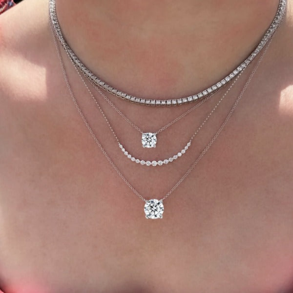 Moissanite Classic 4 Prong Round Cut Sterling Silver Pendant Necklace Shineofidamond