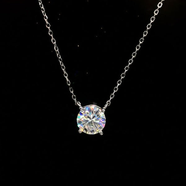 Moissanite Classic 4 Prong Round Cut Sterling Silver Pendant Necklace Shineofidamond