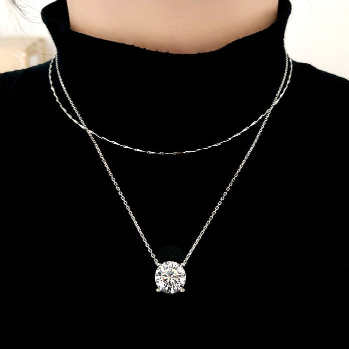 Moissanite Classic 4 Prong Round Cut Sterling Silver Pendant Necklace Shineofidamond