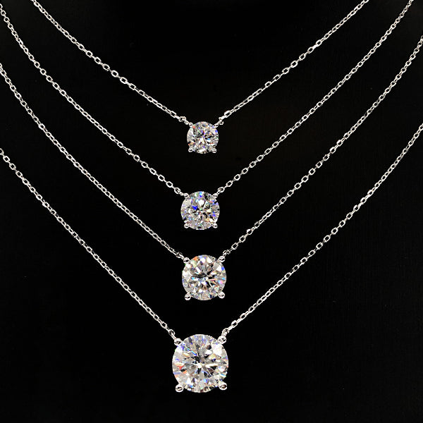 Moissanite Classic 4 Prong Round Cut Sterling Silver Pendant Necklace Shineofidamond