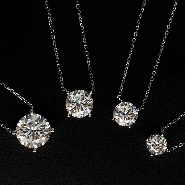 Moissanite Classic 4 Prong Round Cut Sterling Silver Pendant Necklace Shineofidamond