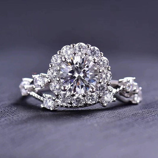 1CT Round Cut Moissanite Brilliant Star Engagement Ring in Sterling Silver Shineofdiamond