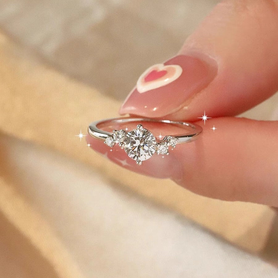 1CT Round Cut Lunaire Cluster Moissanite Engagement Ring in Sterling Silver hot