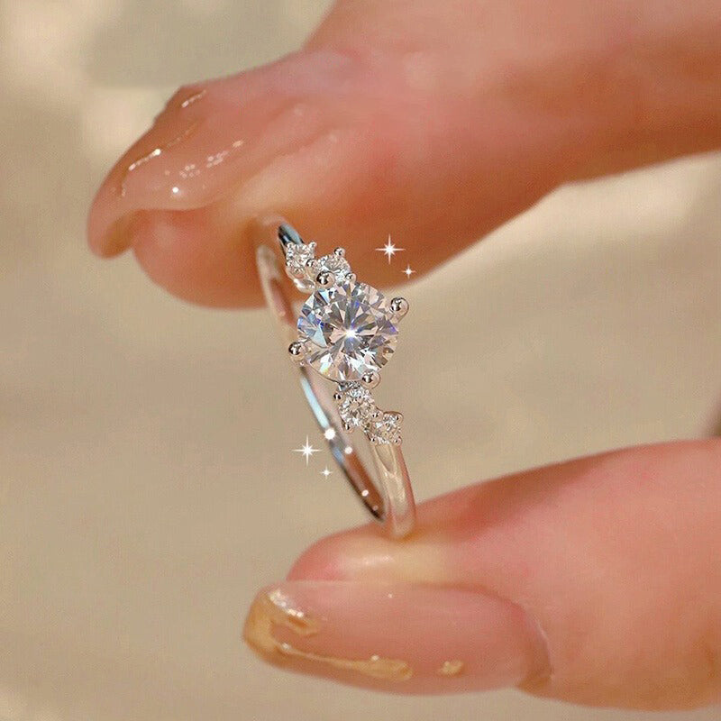 1CT Round Cut Lunaire Cluster Moissanite Engagement Ring in Sterling Silver hot
