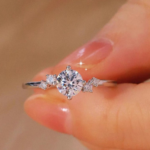 1CT Round Cut Lunaire Cluster Moissanite Engagement Ring in Sterling Silver hot