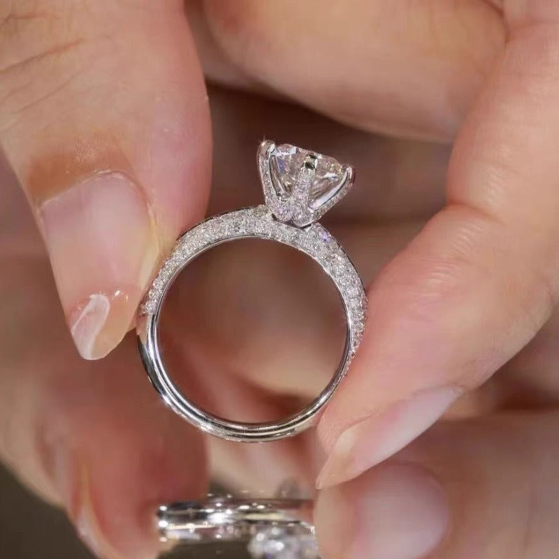 Gorgeous 6 Prong Pave Set Round Cut Moissanite Engagement Ring shineofdiamond