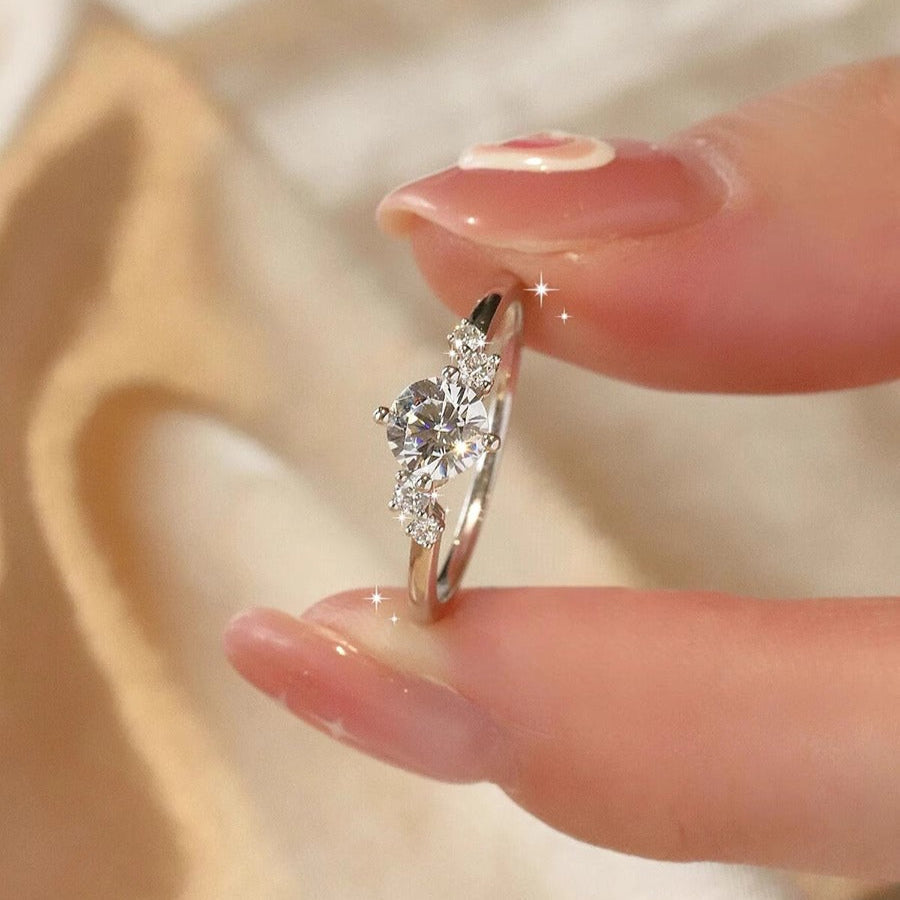 1CT Round Cut Lunaire Cluster Moissanite Engagement Ring in Sterling Silver hot