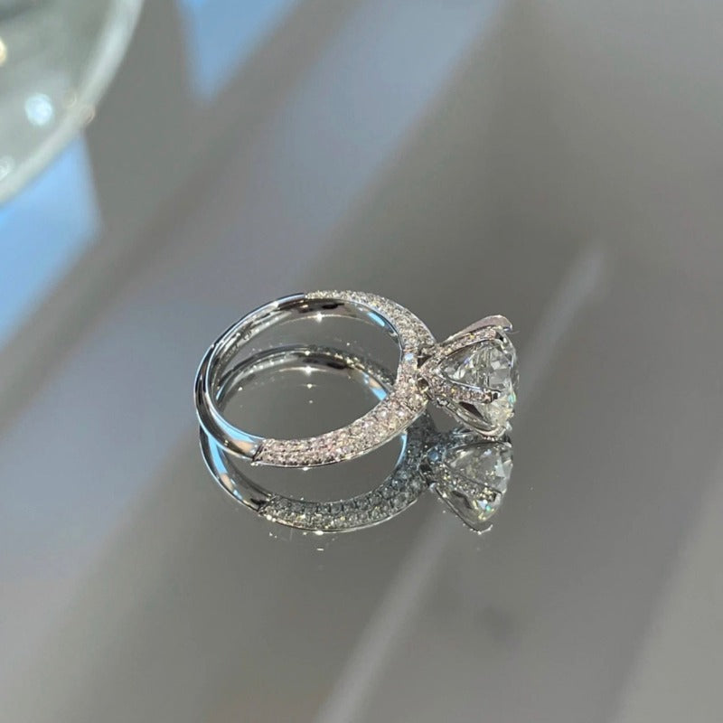 Gorgeous 6 Prong Pave Set Round Cut Moissanite Engagement Ring shineofdiamond