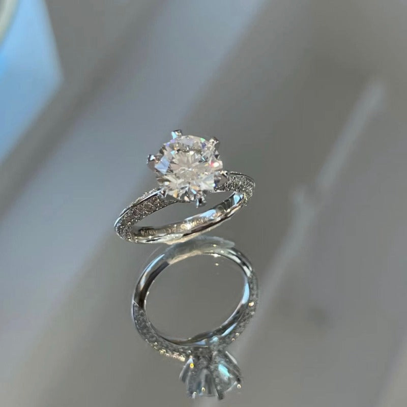 Gorgeous 6 Prong Pave Set Round Cut Moissanite Engagement Ring shineofdiamond