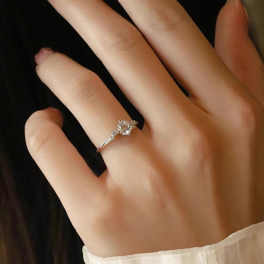 1CT Round Cut Lunaire Cluster Moissanite Engagement Ring in Sterling Silver hot