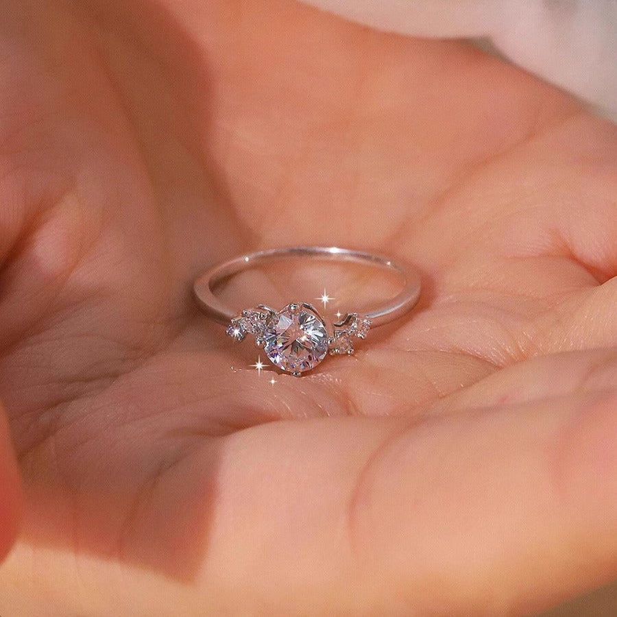 1CT Round Cut Lunaire Cluster Moissanite Engagement Ring in Sterling Silver hot